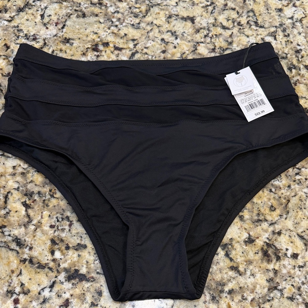 Shade & Shore Black High-Waist Swim Bottoms with Banding